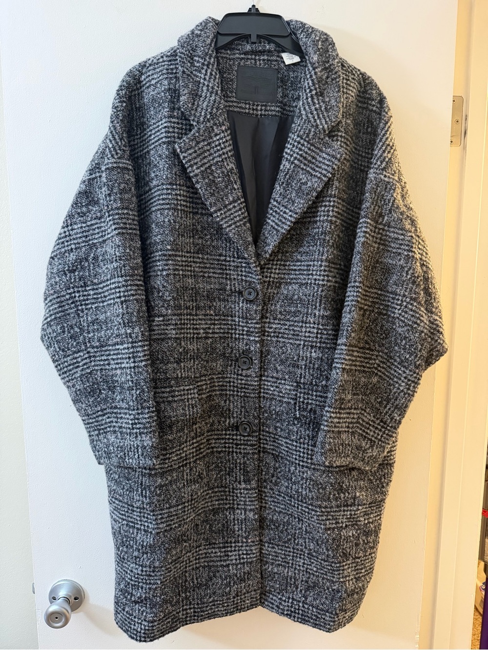 Levi's Grey Plaid Wool-Blend Long Trench Coat